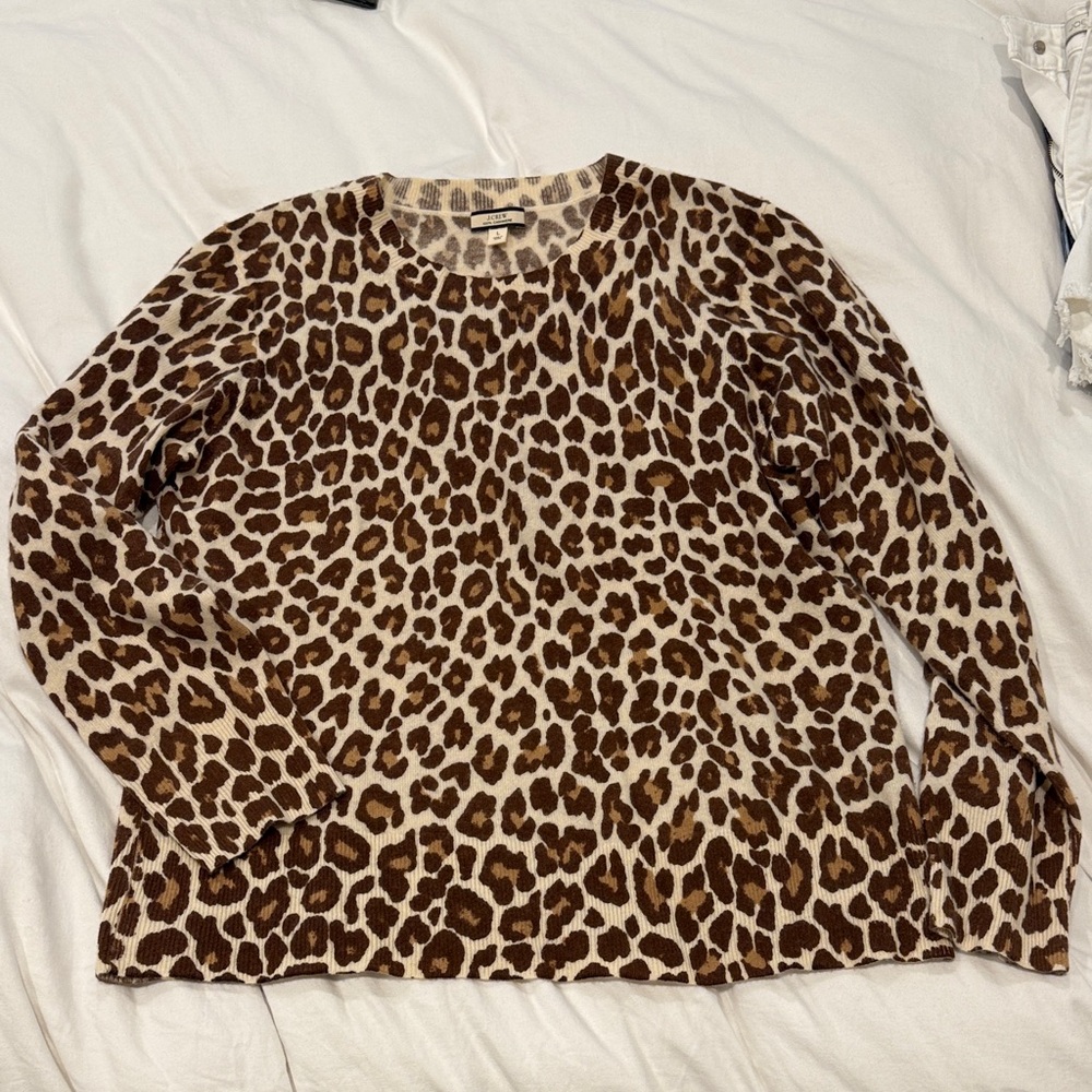 J. Crew Brown Leopard Cashmere Sweater